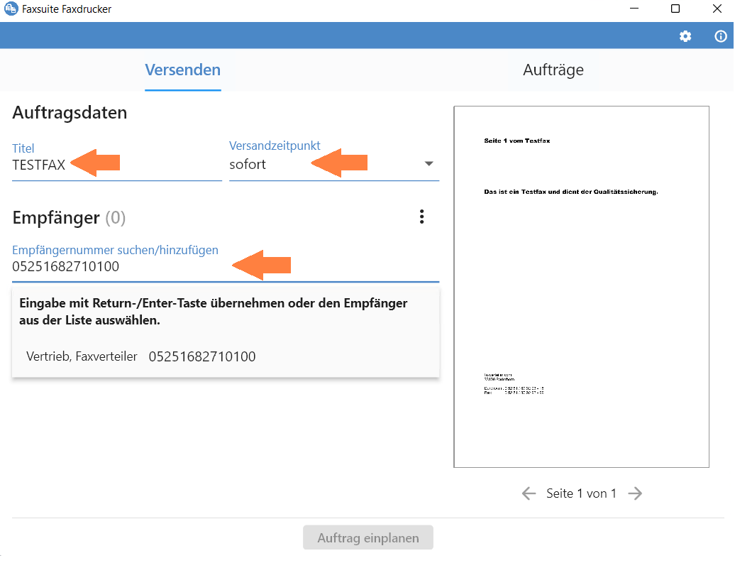 3. Faxdokument Einplanung_Empfängernummer