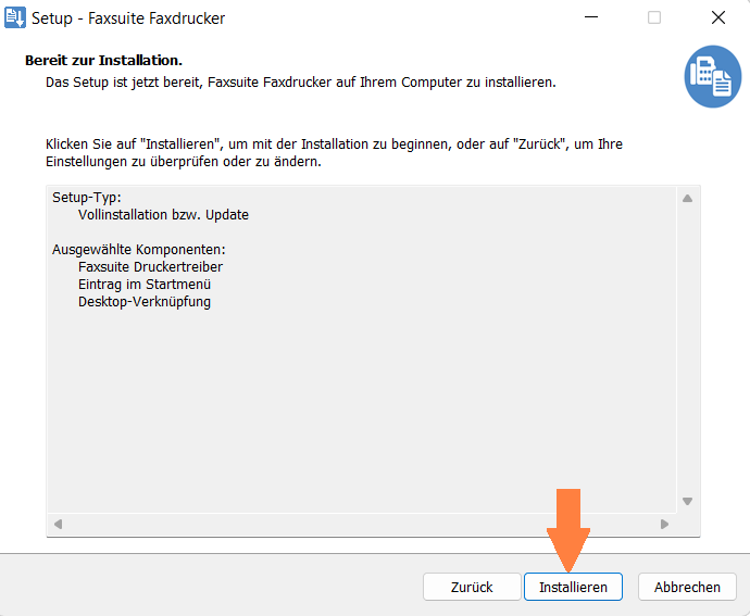 4. Installation Faxsuite_Faxdrucker_starten Installation des Faxsuite Faxdruckers starten