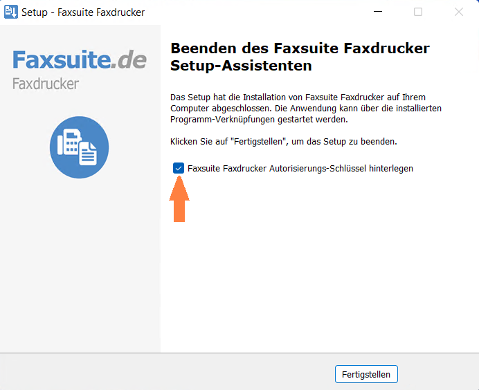 6._V2_ Faxsuite_Faxdrucker_Setup beenden Setup mit Kontrollkästchen beenden