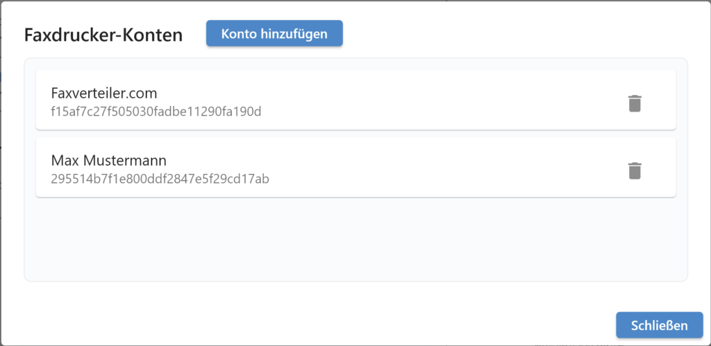 Faxsuite-Faxdrucker_Konto hinzufügen